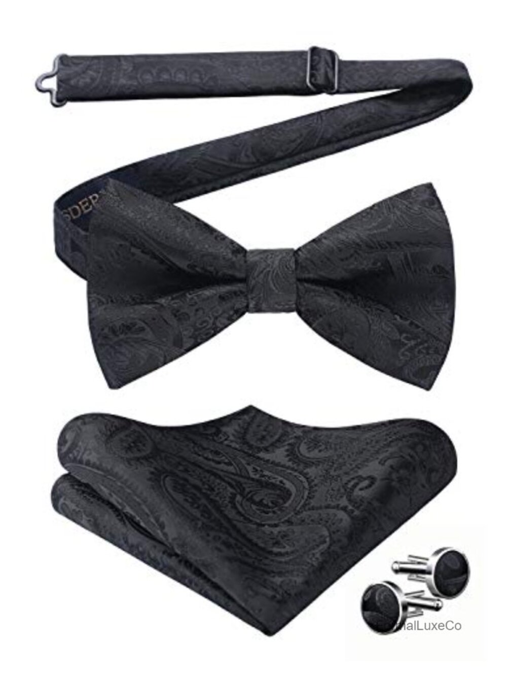 HISDERN Pretied Bow Tie Set Paisley Jacquard with Pocket Square & Cufflinks
